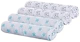 Brandsseller Baby Mullwindel Spucktuch Stoffwindeln 2 Designs 1x blau Sterne und 1x mit Motiven im Stil von Winnie the Pooh (ca.77x73 cm - 4er Set)