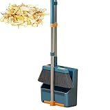 Kehrgarnitur mit Besen und Kehrschaufel, vertikal, um 180 Grad drehbar, mit langem Griff, Stehbesen für Esszimmer, Bad, Garage, Küche, Schlafzimmer, Lobby