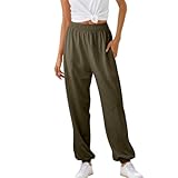 Jogginghose Damen Lang Baumwolle Sporthose Gummibund Stoffhose mit Taschen Lange Sport Cargohose High Waist Trainingshose Loose Fit Freizeithose Bequeme Lockere Sweathose