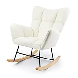 Allyson® Schaukelstuhl Relaxsessel mit Liegefunktion, Flauschiger Lesesessel & Stillsessel, Schaukelsessel mit Armlehnen aus Holz, bis 150 kg belastbar, ideal für Wohnzimmer, Garten & Balkon - Beige