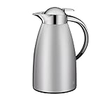 alfi SIGNO 1.0l, satin silber, Edelstahl-Isolierkanne mit hygienischem Hartglaseinsatz, Drehverschluss mit bequemer Drucktaste, ergonomischer Griff, mit einer Hand, ideal als Kaffeekanne, Teekanne