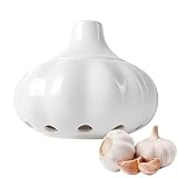 Acaino Knoblauchtopf aus Keramik, Knoblauch-Aufbewahrung mit Deckel und belüftungslöchern, Knoblauchbehälter für Küchentheke Dekor (weiß)