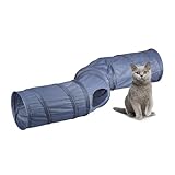 Relaxdays Katzentunnel, Faltbare Katzenröhre, S-Form, HBT: 25 x 131,5 x 35 cm, Spieltunnel, 4 Ausgänge, Polyester, grau
