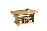 Hela, Funktionscouchtisch Babsi, Holzwerkstoff melaminbeschichtet, Buche, höhenverstellbar 53-63cm, ausziehbar 107-157cm, auf Rollen