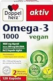 Doppelherz Omega-3 1000 vegan - Hochdosierte Omega-3-Fettsäuren EPA und DHA aus pflanzlichem Algenöl - 120 kleine, leicht schluckbare Kapseln