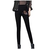 Fleece-gefütterte Damen-Leggings, dicke Samt-Thermohose für Damen, dehnbar, legere Damenhose, Winter, Yoga, Workout, Sweatpants, 6 x Schwarz, L