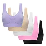 BH Damen Ohne Bügel Große Größen 5er-Pack Sport-BHS, Alltags-BH, Trainieren, Yoga, Fitnessstudio, Sexy Dessous, Festes, Kurz Geschnittenes Tankoberteile Weiß, Beige, Lila, Rosa, Schwarz 6XL EU 50