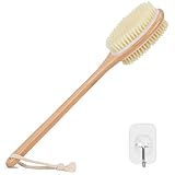 Alyvisun Rückenbürste aus Holz für Dusche mit Langem Griff, Doppelseitige Rückenschrubber mit Steifen und Weichen Borsten, Nass- und Trocken Peeling Körperbürste