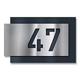 Metzler Hausnummer Edelstahl, individuelles Hausnummernschild in Anthrazit, Straßenschild mit Hausnummer, V2A-Edelstahl, kratzfest, robust, gebürstet, 3D-Effekt, Made in Germany, Größe: 271 x 175 mm