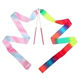 Ptwola 2 Stück Gymnastikband mit Stab 2M Premium Tanzen Streamer Rhythmische Sportgymnastik Band Funkelnd Tanzbänder für Mädchen künstlerischen Tanz Zirkus Karnevalsshows Outdoor-Spiele Talentshows