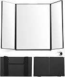 360 Grad Spiegel, 3 Wege Spiegel mit Haken, Tragbarer Kosmetikspiegel, Höhenverstellbarer und Faltbar, Rasierspiegel mit 10X Vergrößerungsspiegel, für Haarschnitt, Rasieren, Schminken, Haarstyling