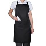 QFGasre Kochschürze Schwarze Schürze Grillschürze Unisex Küchenschürze schürze Baumwolle mit 2 Taschens zum Kochen Grillen Arbeiten Professionelle