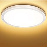 Deckenlampe LED Deckenleuchte Flach Rund, Lampe Decke Flurlampe 18W Warmweiß 3000K 1600LM Modern IP44 Badlampe Badezimmerlampe für Wohnzimmer Schlafzimmer Balkon Bad Flur Keller Küche UltraDünn Ø223MM