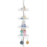 TRUSTLIFE Duschregal ohne Bohren Weiß Teleskop Duschregal Duschregal Ecke Duschorganizer Teleskopregal dusche 70-330cm mit Vier Ablage, Handtuchstange, Vier Haken