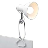 BRILONER - Schreibtischlampe mit Kabelschalter, schwenkbar, E14 Fassung, max. 8 Watt, Klemmlampe, Klemmleuchte, Nachttischlampe, Leselicht Kinder, Bürolampe, Leselampe Bett, 30,5x11x13 cm, Weiß