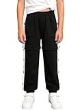 CHICTRY Trainingshose Mit Seitlicher Knopfleiste Kinder Junge Sporthose Freizeithose Jogginghose Elastischer Bund Streifen Sweathose Mit Taschen Schwarz A 170