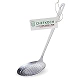 Chefkoch trifft Fackelmann Abseihlöffel - Ideal zum Abseihen von Knödeln, Maultaschen & Co., hochwertiger Edelstahl im matten Look – Kochlöffel spülmaschinengeeignet