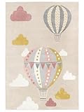 RugVista Balloon Ride, Kinderteppich, Moderne Teppiche, 200 x 140 cm, Rechteckig, Niedriger Stapel, Kinderzimmer, Nur chemische Reinigung, Ohne gefährliche Chemikalien, Beige/Rosa