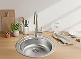 Faizee Home | Runde Edelstahlspüle Ø 51 cm – Hochwertige Einbauspüle aus Edelstahl | Mit Armatur & Siphon-Set | Pflegeleicht & langlebig für moderne Küchen