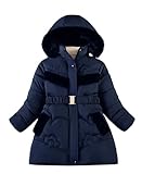 Nemopter Mantel für Kinder, Mädchen, Fleece, dick, Winterjacke, warm, Kapuzenjacke, Pelz, Ski, Parka, gepolstert, lang, winddicht, dunkelblau, 7-8 Jahre