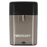 Westcott Anspitzer mit Behälter | Spitzer mit Dose für 8mm Bleistifte | Dosenspitzer mit Metalleinsatz und extrascharfer Edelstahlklinge | Bleistiftspitzer mit Auffangbehälter in Schwarz | E-744737 00