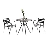 Liadomo Bistro-Set Lesina, 2 Stapelstühle mit Tisch Ø 80 cm, Aluminium anthrazit, Outdoor, wetterfest, pflegeleicht, Balkon-Set, Gartenmöbel-Set (Anthrazit)