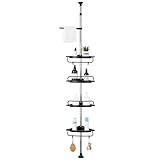 GRICOL Höhenverstellbares Duschregal ohne Bohren Duschablage Ecke Edelstahl Eckregal Bad Badregal mit 4 Körben und 1 Handtuchhalter für Badewanne und Badezimmer Rostfrei 95-305CM Schwarz