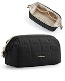 BAGSMART Make-up Tasche Kosmetiktasche Reise-Kulturtasche Bauschig Gepolsterte Make-up Organizer-Etui,Weit Zu öffnende Tasche,Reiseutensilien,Toilettenartikel,Bürsten Schwarz