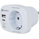 Electraline 70036 Reiseadapter USA, Deutschland Stecker, USA Adapter Steckdose mit 2 USB (A+C) Max 15.5W
