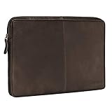 ROYALZ Ledertasche für Apple MacBook Pro M1 Schutzhülle Reißverschluss Leder Hülle 13 Zoll Vintage Lederhülle Tasche Sleeve Etui, Farbe:Dunkelbraun Matt
