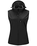 Outdoor Ventures Damen Softshell Westen mit Kapuze Leichte Fleece Gefütterte Ärmellose Jacke Wasserdichte Winddichte Weste Vest mit Zip up-Taschen Schwarz XS