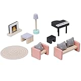 Navaris Puppenhaus Möbel Set - Hochwertige Puppenmöbel aus Holz und Stoff - 11-teiliges Zubehör Puppenhaus Holz - Puppenstubenmöbel - Puppenhausmöbel - Möbel für Puppenhaus