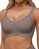 HORISUN Nahtlose BHS, vollständige Abdeckung, kabelloser Push-up-BH für Damen, Bequeme Bralettes mit V-Ausschnitt und Unterstützung (Grau M)