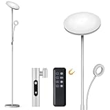 Modlicht 35W Stehlampe LED Dimmbar Grau, 4200LM Stehleuchte Wohnzimmer mit Fernbedienung & Touch-Steuerung, 3000-6000K Deckenfluter LED mit Leselampe, Standlampe LED für Schlafzimmer Büro