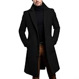 CookiBlend Schwarzer Trenchcoat, einreihiger mittellanger Mantel für den Winter, Herren-Winter-Trenchcoat(L Black)