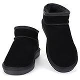 LYEAA Warme Winter-Schneestiefel für Damen, Kunstfellfutter, Wasser-Anti-Rutsch-Stiefeletten, Schwarz , 39 EU
