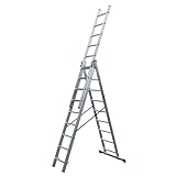 Bayersystem BS-DW 3x9 Blue Multi-Purpose Ladder, 3 x 9 Rungs, 3-Piece Aluminium Combination, Maximum Working Height 6.01 m, Folding, Multi-Function, Stepladder, Silver/Blue