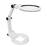 HWGING Handlupe, Vergrößerungsglas, Tischlupe mit LED-Licht, 21 LEDs, Faltbare Lupe, Standlupe, Vergrößerungsglas, Verstellbarer Winkel, LED-Kaltlicht und Warmes Licht, Zweifarbige Lampe, Praktisch,