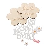 Beaupretty Holz Monats Fortschrittskarten Monate mit Blumen-design Foto Requisiten zur Wachstumserfassung Neugeborenen Fortschrittskarten für Deko und Erinnerungen
