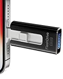 USB-Stick, 4-in-1, 32 GB, kompatibel mit iOS, Android, PC, USB-C, schnelle Übertragung von Fotos, Videos und Dateien, Speicherstick für Sicherung und Teilen (schwarz)