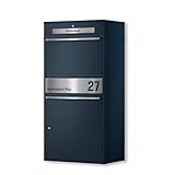 Metzler Paketbox draußen groß XXL, Briefkasten mit Paketfach in Anthrazit RAL7016, Paketbriefkasten, Standbriefkasten, Paketkasten, Personalisiert Edelstahl Namensschild Gravur, rostfrei - Bispo Max 2