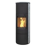 Kaminofen München XL Stahl schwarz Speckstein 7kw Speicherofen mit Steinverkleidung Panoramatür Holzofen Dauerbrand geeignet Schwedenofen 150mm Abgasstutzen selbstschließende Tür (Bauart 1)