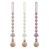 DOUUCO 3er-Pack Schnullerkette Aus Silikon, Schnullerkette Mädchen und Mit Namen Junge, Geeignet für Baby, Hält Schnuller Sauber, Weiche Flexible BPA Frei Langlebig–Hohe Robustheit Mandel Rose Flieder