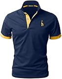 VMSUCIJ Poloshirt Herren Kurzarm,100% Baumwolle,Giraffe Stickerei,Bequeme und Atmungsaktive Polo Shirts Männer,Golf T-Shirt Casual Tops,Blau+Gelb 07,XL