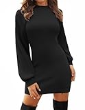 Zeagoo Damen Elegant Kleid Langarm Strick Winterkleid Sexy Figurbetont Strickkleid Slim Eng Kleid Herbst Winter Sweater Dress Schwarz L