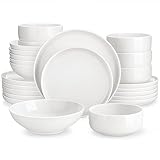 MALACASA, Serie LUNA, 24-teilig Weiß Porzellan Tafelservice Kombiservice Geschirrset, je 6 Speiseteller, Dessertteller, Suppenteller, Müslischalen für 6 Personen