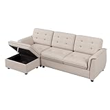 xixiworkshop Ecksofa, L-förmig Sofa, mit Fußstütze mit Ottoman Aufbewahrung, Garnitur, 239 * 80 * 84cm, Beige