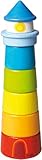 HABA 300170 - Stapelspiel Leuchtturm, Motorikspielzeug zum Sortieren von Größen und Farben, Holzspielzeug ab 12 Monaten