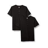 Amazon Essentials Herren Kurzärmliges Henley-T-Shirt aus Baumwolle mit schmaler Passform, 2er-Pack, Schwarz, L