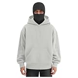 BOSSETY Balaclava Zip Hoodie Herren Damen Kapuzenpullover mit Gesichtsmaske Sturmhaube Oversized Y2K Mask Jacke Winter Sweatshirt und Tasche Warme Übergangsjacke Winddichte Motor Fahrrad Kapuzenjacke